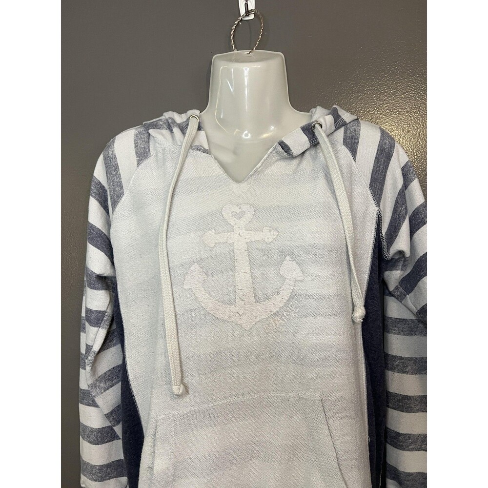 Harrisburg Trading Co Hoodie Womens Small Blue Striped Anchor Nautical Pullover